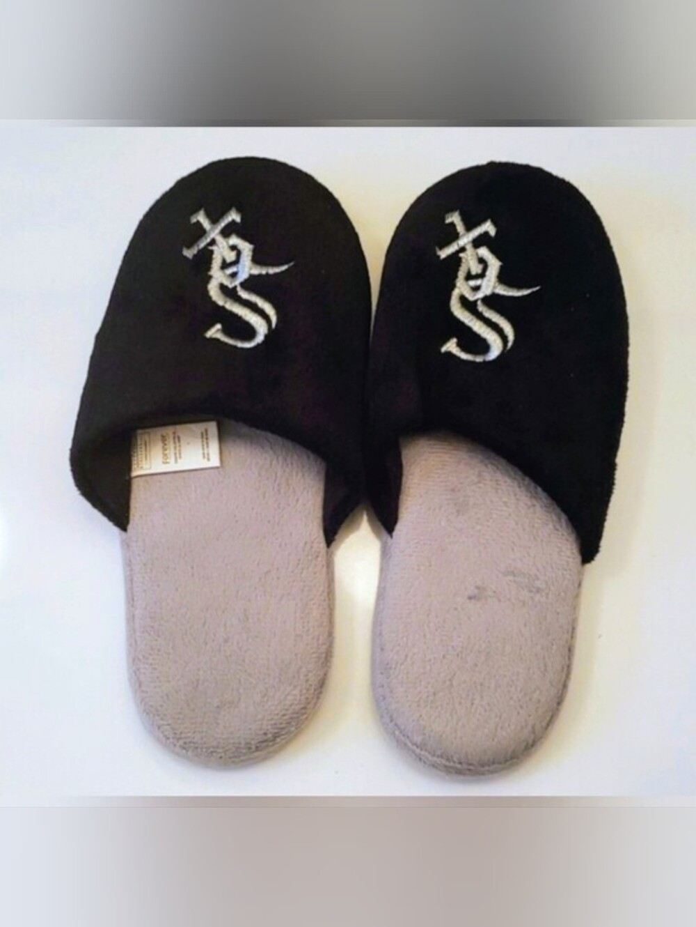 Black Slide Slippers with Gray Insole